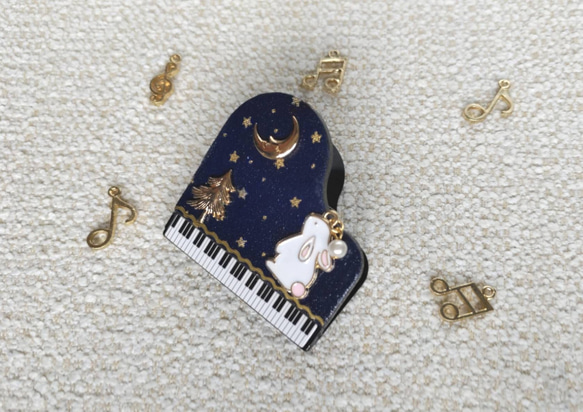 送料無料　お月見うさぎのピアノ型クリップ　① 3枚目の画像