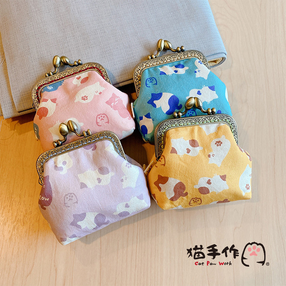 ハンドメイド☆がま口☆ふんわり猫と鯛☆財布☆小銭入れ☆小物入れ