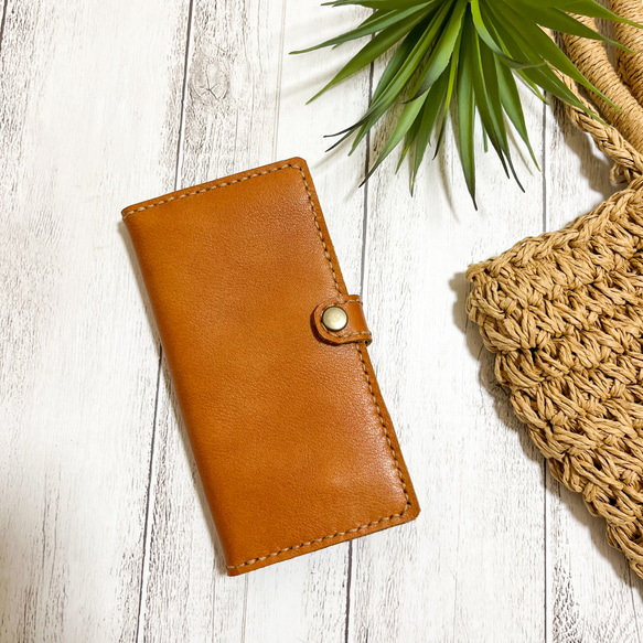 本革　iPhoneケース　スマホケース　キャメル　手帳型　2枚ポケット 刻印無料♪ キャメル スマホケース ヴィンデージ 手帳型 iPhoneケース