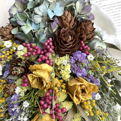 【再販、受注制作】薔薇とユーカリ&紫陽花とミモザのスワッグ 5枚目の画像