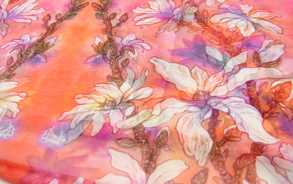 (受注生産)シフォン水彩ストール～こぶし花綻ぶピンク～ 14枚目の画像