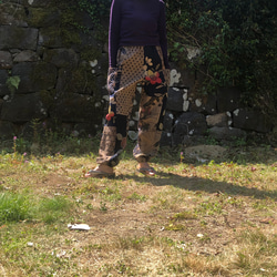 柿渋染め サルエルパンツ 綿100％ レトロ手ぬぐいリメイク