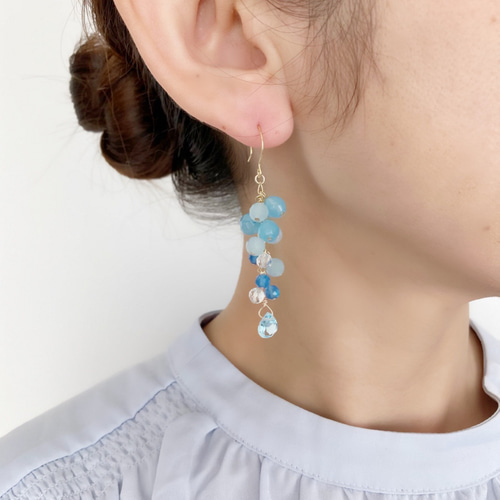 天然石ブルーパープルオーシャンジャスパーのピアス14kgf 天然石ブルーパープルオーシャンジャスパーのピアス14kgf