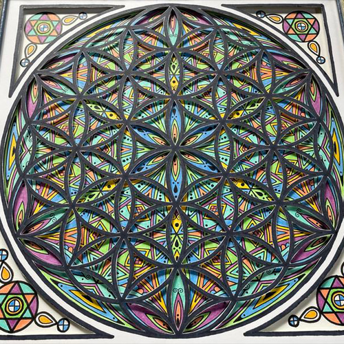 フラワーオブライフの切り絵『円満ブルー』 切り絵 kitatik 通販