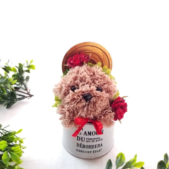 カーネーションの犬【淡い茶色】プリザーブドフラワー 犬 花 ペット 母の日 誕生日 お供え フラワーギフト 犬好き 3枚目の画像