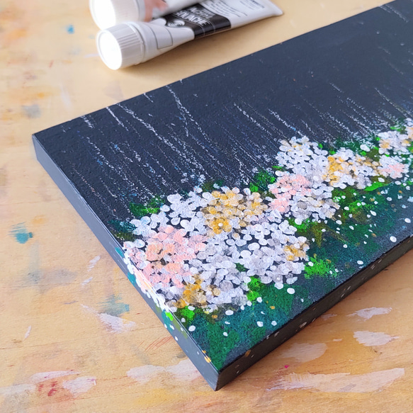 「雨に光る白い紫陽花」抽象画＊コルクボードの原画＊アートパネル 4枚目の画像