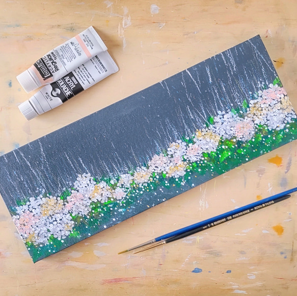 「雨に光る白い紫陽花」抽象画＊コルクボードの原画＊アートパネル 8枚目の画像