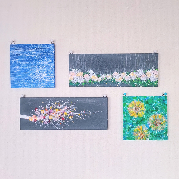 「雨に光る白い紫陽花」抽象画＊コルクボードの原画＊アートパネル 7枚目の画像