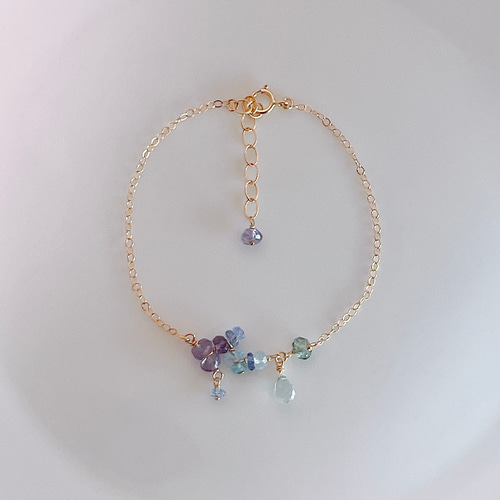 紫陽花-】ブレスレット 14KGF アクアマリン 雫 天然石 晴れやかブルー