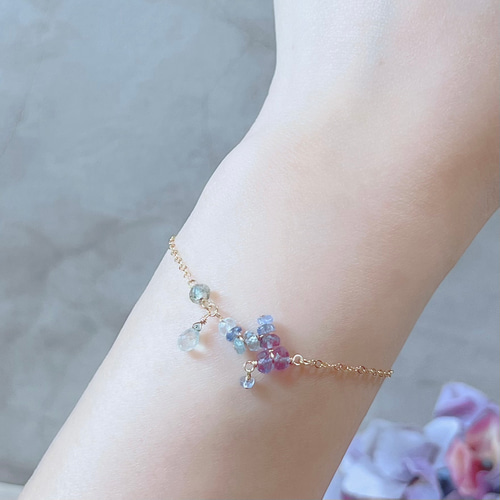 紫陽花-】ブレスレット 14KGF アクアマリン 雫 天然石 晴れやかブルー