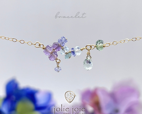 紫陽花-】ブレスレット 14KGF アクアマリン 雫 天然石 晴れやかブルー