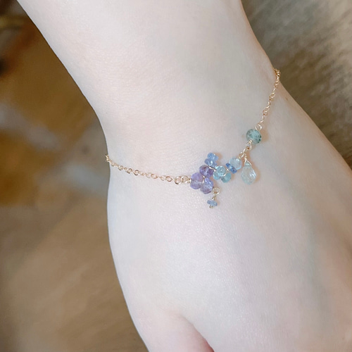 紫陽花-】ブレスレット 14KGF アクアマリン 雫 天然石 晴れやかブルー