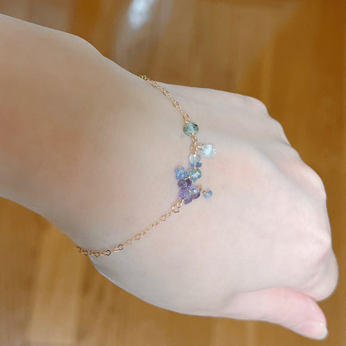 紫陽花-】ブレスレット 14KGF アクアマリン 雫 天然石 晴れやかブルー