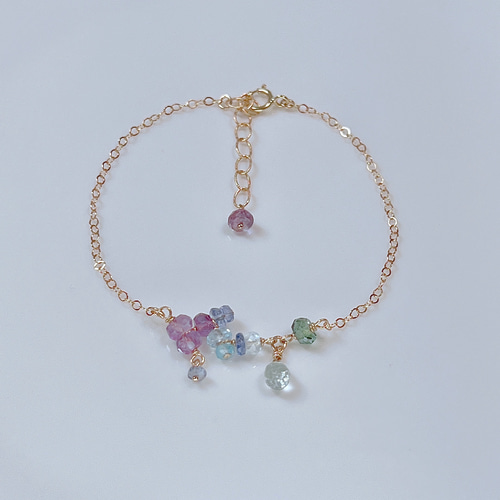 紫陽花-】ブレスレット 14KGF アクアマリン 雫 天然石 晴れやかブルー