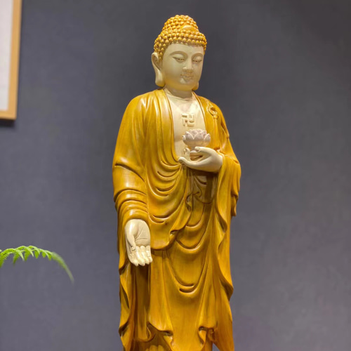 T 仏教美術 木彫金彩手仏像 阿弥陀如来立像 高さ34㎝ 浄土宗 浄土真宗 T 仏教美術 木彫金彩手仏像 阿弥陀如来立像 高さ34㎝ 浄土宗