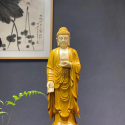 仏教美術　木彫鍍金　阿弥陀如來座像　仏像　厨子付　V　8159 7485eb75b6e1ecf59802f2f1496896