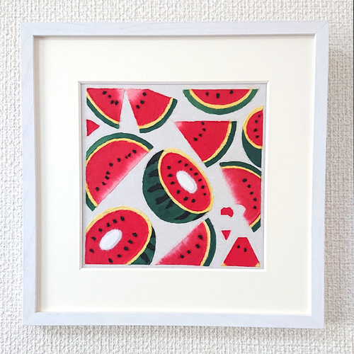 和紙アートちぎり絵「スイカ」原画 絵画 fuoo 通販 13832951