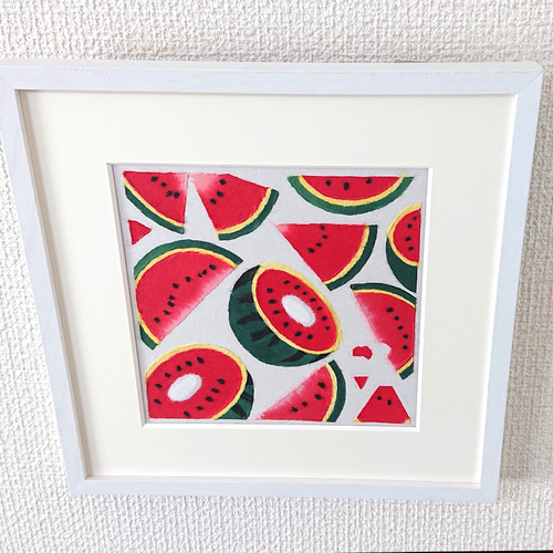 和紙アートちぎり絵「スイカ」原画 絵画 fuoo 通販 13832951｜Creema