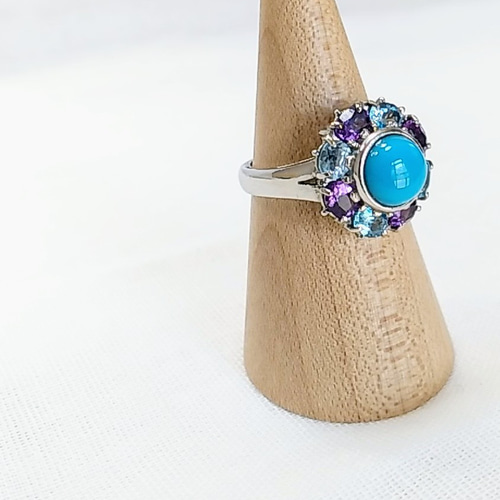 スリーカラーリング ターコイズ・アメジスト・ブルートパーズ 指輪