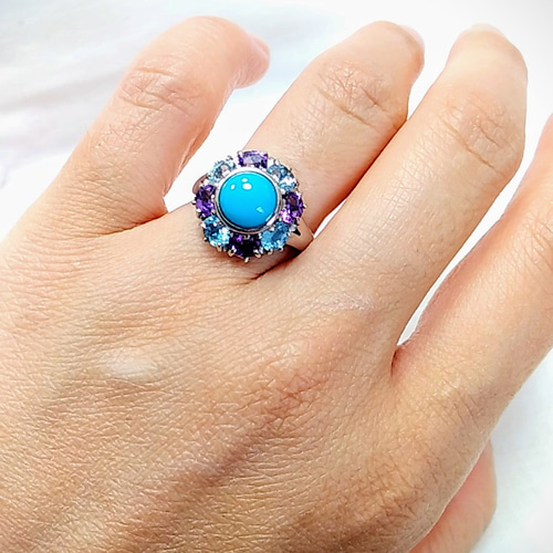 スリーカラーリング ターコイズ・アメジスト・ブルートパーズ 指輪