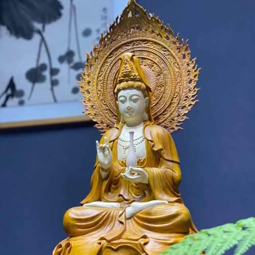 木彫 玉眼 聖観音菩薩立像 仏像 仏教美術 木彫 玉眼 聖観音菩薩立像