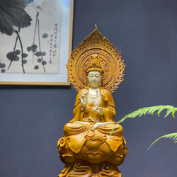 珍品 仏像☆観世音菩薩 観音菩薩座像 仏教工芸品 木彫仏教 精密彫刻