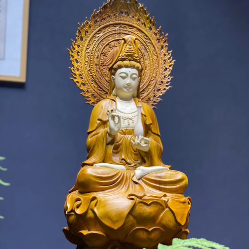 珍品 仏像☆観世音菩薩 観音菩薩座像 仏教工芸品 木彫仏教 精密彫刻