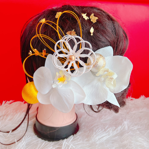 胡蝶蘭☆鶴☆扇子髪飾り☆組紐☆成人式髪飾り☆結婚式☆卒業式髪飾り