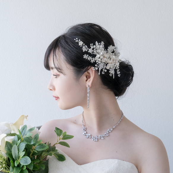 ◇ヘアアクセサリー ◇淡水真珠　ウェディング　ヘアアクセサリー  ヘッドドレス  ヘッドピース　ブライダル　大人花嫁　 1枚目の画像