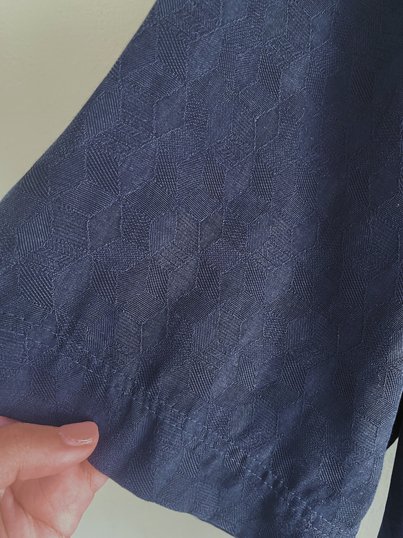 深海の黒と青のリラックスしたトーテムテクスチャカラー糸刺繡ヴィンテージ薄い綿シャツトップヴィンテージ 11枚目の画像