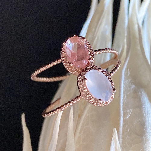 ホワイトゴールド　ローズクォーツ　指輪　リング　宝石　昭和レトロ　鑑定済 歳末セール】ローズクォーツ K18指輪 リング 宝石 昭和レトロ 鑑定済