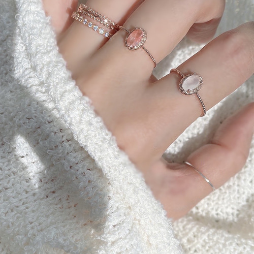 オーバル型アンティークホワイト&ローズクォーツ2種類天然石ピンク