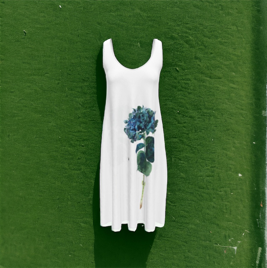 紫陽花ハンドメイド2024【受注生産】ターコイズウォータードロップノースリーブミディドレス　紫陽花