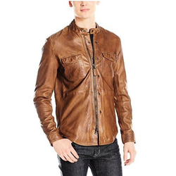 羊革・フルファスナー付き羊革ライダーシャツ Sheep Leather Shirt with Front Zipper 1枚目の画像