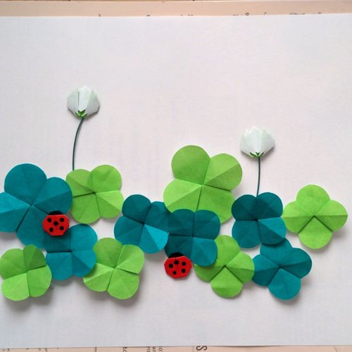 クローバー＆てんとう虫 折り紙 壁面飾り シロツメクサ キット Anny