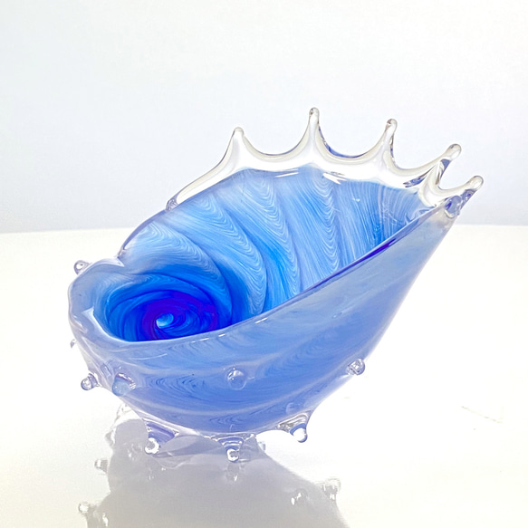 受注製作：貝殻のガラスの入れ物、青い海の「シェルの器」 7枚目の画像
