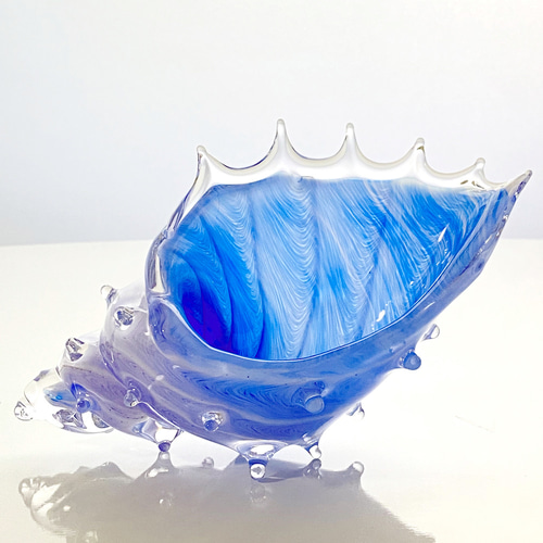 受注製作：貝殻のガラスの入れ物、青い海の「シェルの器