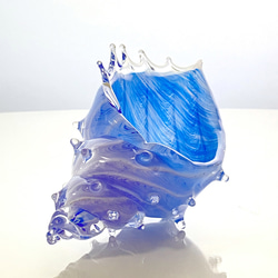 受注製作：貝殻のガラスの入れ物、青い海の「シェルの器」 3枚目の画像
