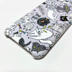 【Xperia/GALAXY/iPhone】ニャンコわちゃわちゃ柄 ライトグレー 猫 ねこ キャット スマホケース 3枚目の画像