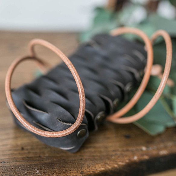 レザーメッシュカゴ/スマホサコッシュ/メガネケース/グレーブラック 9枚目の画像