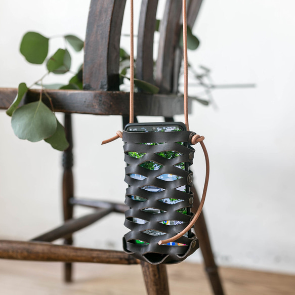 レザーメッシュカゴ/スマホサコッシュ/メガネケース/グレーブラック 6枚目の画像