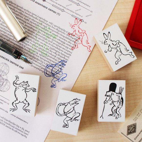 スタンプ かわいい はんこ 木製 ゴム印 セット (#59) 鳥獣戯画