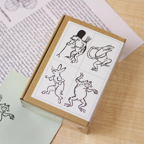 スタンプ かわいい はんこ 木製 ゴム印 セット (#59) 鳥獣戯画