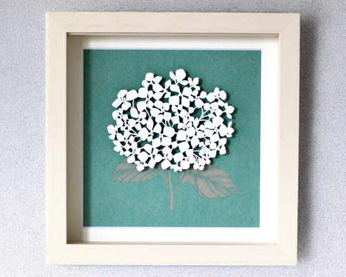 切り絵の一閑張り「お月見」値下げ 額装切り絵『六月の花園には』 切り絵 nopico 通販 13836749