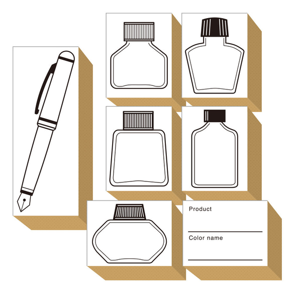 万年筆 インク スタンプ はんこ 木製 ゴム印 セット (#60) 色見本 リスト おしゃれ カード 便箋 付箋 文房具 8枚目の画像