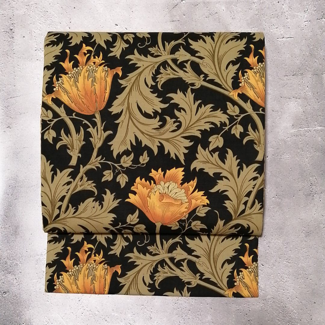 開き名古屋帯 ウィリアムモリス アネモネ オレンジ×ウィローボゥ  