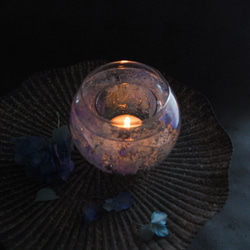 涼しげ『青い紫陽花』キャンドルホルダー　ＬＥＤイルミネーション、ミツロウアロマキャンドル付き　ギフトにも！ 6枚目の画像