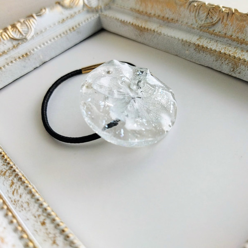 レジンヘアゴム　花　ブルー　大ぶり　紫陽花　勿忘草　ビジュー レジンヘアゴム花ブルー大ぶり紫陽花勿忘草ビジュー