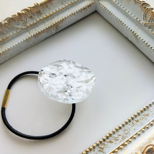 紫陽花の白銀ヘアゴム / レジン / 水面 / 母の日 / ドライフラワー