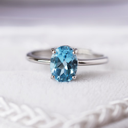 スイスブルートパーズ指輪、リング：8×6：青、水色、空色、海：透明感：シルバー【Creema限定】【送料無料】 1枚目の画像